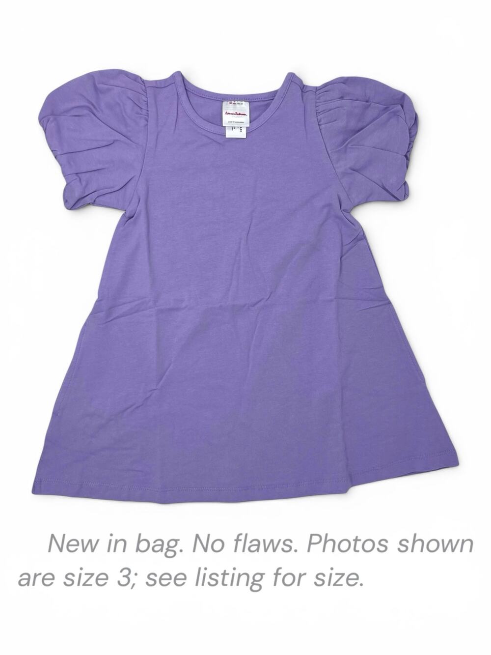 Hanna Andersson Girls Bubble Sleeve Dress Size 5 in Violet NWT Cotton Pockets
